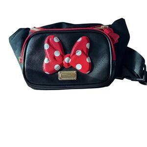 Disney Minnie Mouse Fanny Pack Waist Bag Belt Bag Black‎ Red Polka Dot Bow Gold